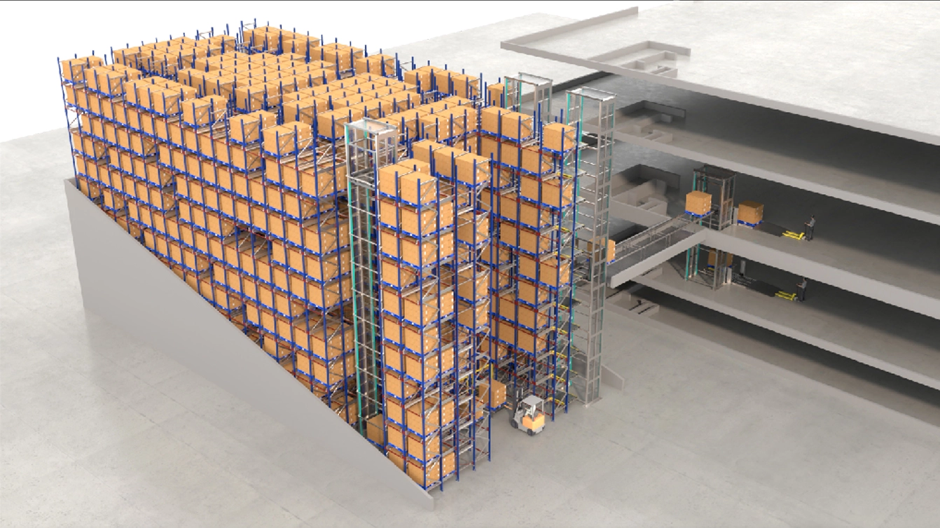 يغطي المشروع مساحة تبلغ حوالي متر مربع ، وأتمتة تخزين مكثفة رباعية الاتجاه